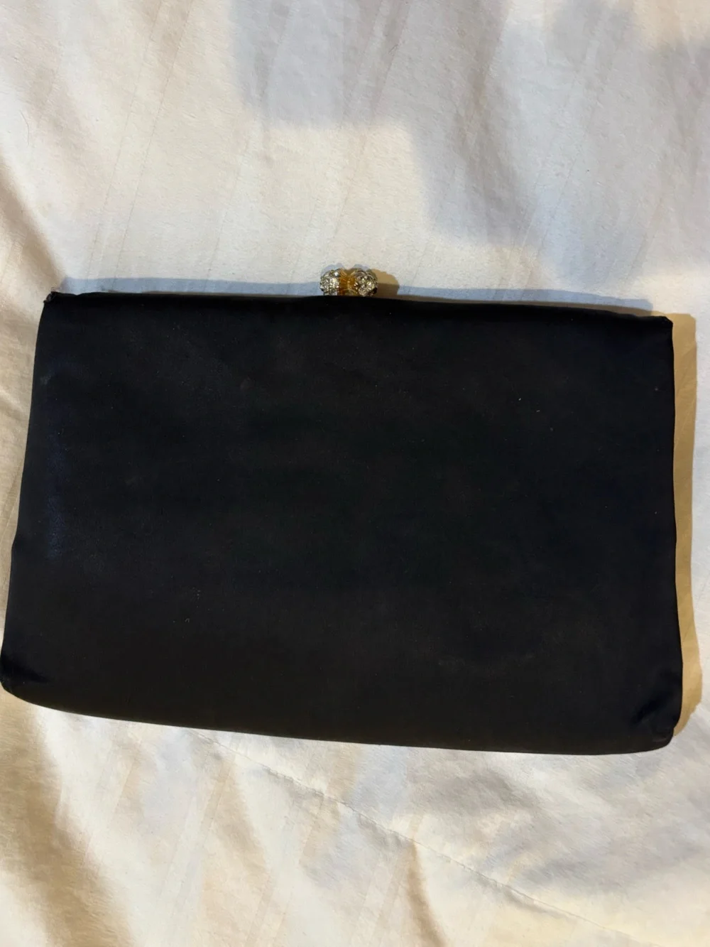 Vintage Mr Joselle Black Satin Evening Clutch with Crystal Kiss Lock